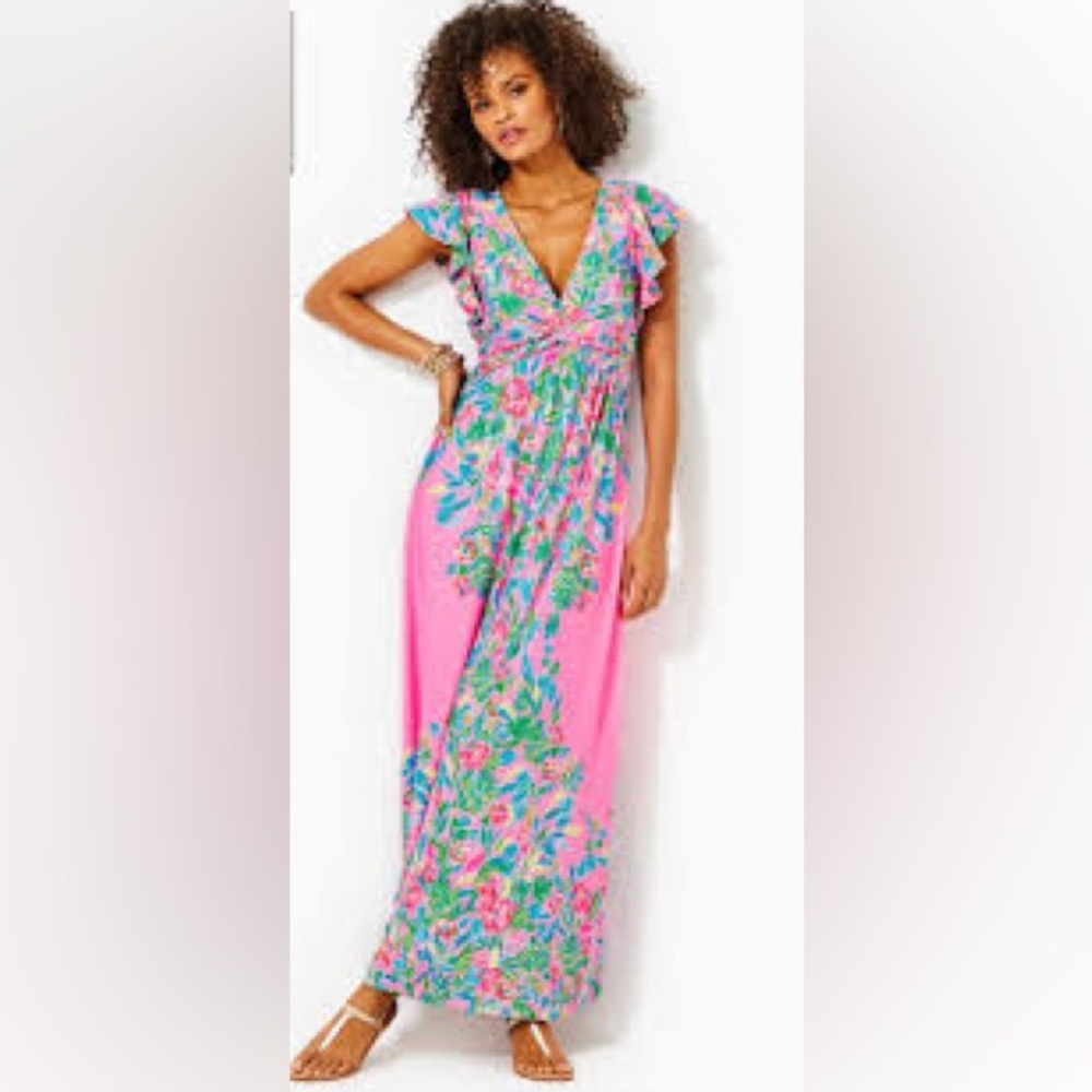 Pink and Green Floral Maxi Dress - Picture 2 of 5